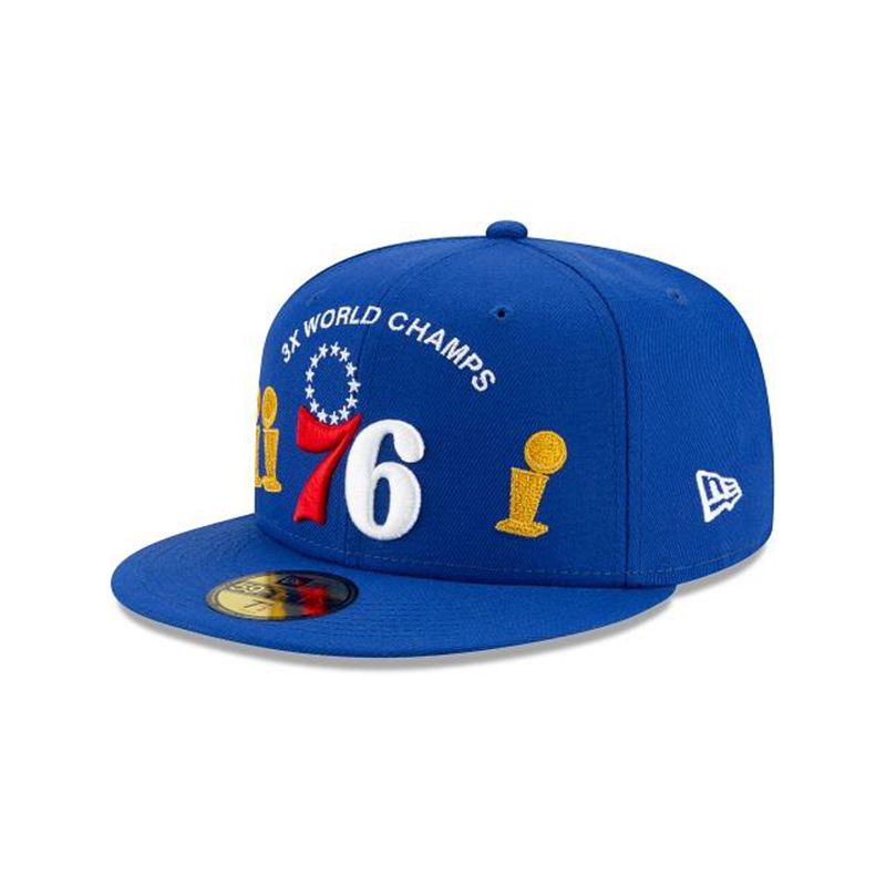 NBA Philadelphia 76ers Championship Trophy 59Fifty Fitted (APT2406) - Blue New Era Caps